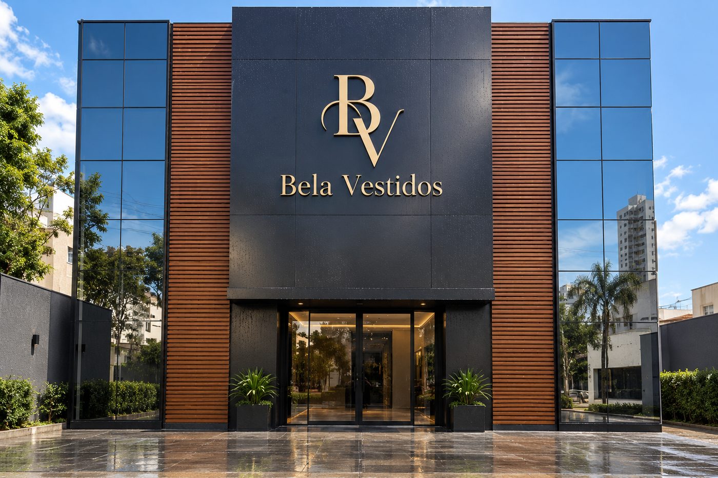Fachada comercial com vidros completamente limpos, sem manchas